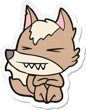 Bir insan tarafından çizilmiş kızgın bir kurt çizgi filminin çıkartması.