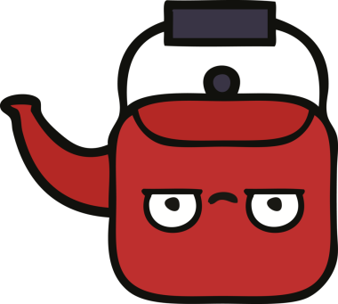 Bir insan tarafından çizilmiş tatlı bir çaydanlık karikatürü.