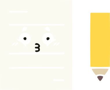 Bir insan tarafından çizilmiş bir test kağıdının düz renk retro karikatürü