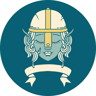 Retro Dövme Tarzı Elf Savaşçı karakteri yüzü Bir insan tarafından çizilmiş pankartıyla