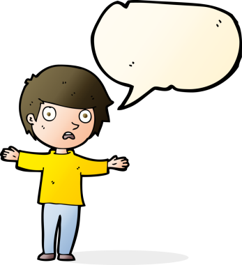 Bir insan tarafından çizilmiş, konuşma balonu olan endişeli bir çocuk.