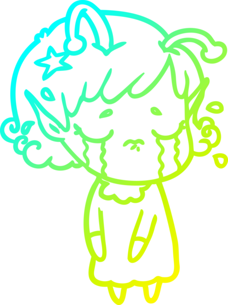 Bir insan tarafından çizilmiş ağlayan uzaylı kız çizgi filmi.