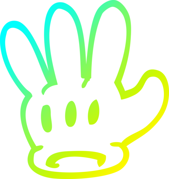 Bir insan tarafından çizilmiş geleneksel bir çizgi film eldiveninin soğuk gradyan çizimi