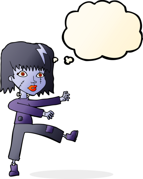 Bir insan tarafından çizilmiş düşünce baloncuğu olan ölümsüz bir kız.