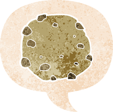 grunge ile konuşma balonu ile çizgi film kurabiyesi bir insan tarafından çizilmiş sıkıntılı retro desen tarzı