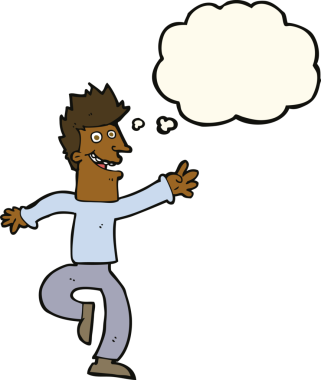 Bir insan tarafından çizilmiş düşünce balonlu mutlu adam çizgi filmi.