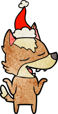 Bir insanın çizdiği Noel Baba şapkasıyla gülen bir kurdun el çizimi çizgi filmi.