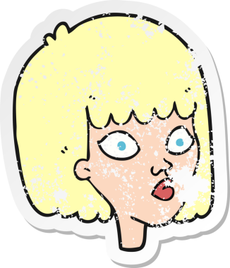 Bir insan tarafından çizilmiş bir karikatür kadın yüzünün gerilimli yapıştırması.