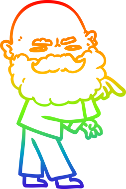 Gökkuşağı gradyan çizimi sakallı bir çizgi film adamı kaşlarını çatmış ve bir insan tarafından çizilmiş.