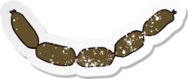 Bir insan tarafından çizilmiş sosis dizisinin gerilemiş retro yapıştırması.