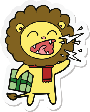 Bir insan tarafından çizilmiş kükreyen bir aslanın çıkartması.