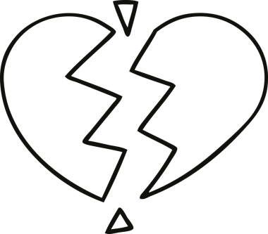 Bir insan tarafından çizilmiş kırık bir kalbin çizgi çizimi.