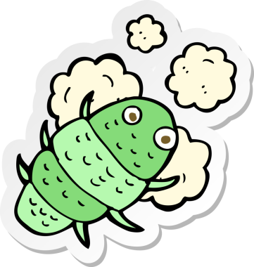 Bir insan tarafından çizilmiş bir karikatür böceğinin etiketi