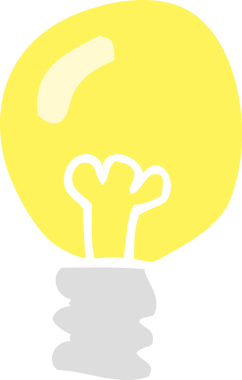 Bir insan tarafından çizilen ampulün düz renk çizimi