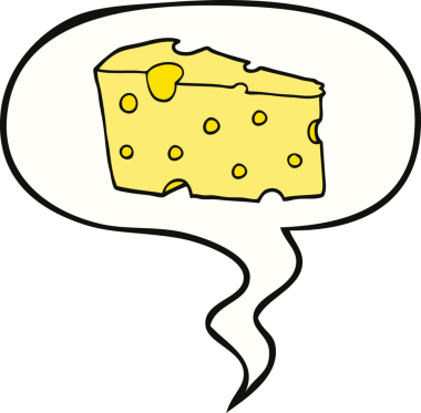 Bir insan tarafından çizilmiş konuşma baloncuklu çizgi film peyniri.
