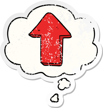 Düşünce baloncuğu olan bir çizgi film, bir insan tarafından çizilmiş yıpranmış bir çıkartma gibi.