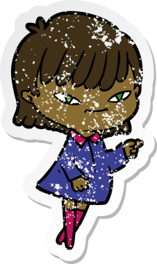 Bir insan tarafından çizilmiş karikatür çizen bir kadının sıkıntılı çıkartması.