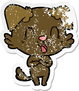 Bir insan tarafından çizilmiş, gülen bir köpeğin sıkıntılı çıkartması.