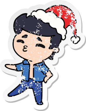 Bir insan tarafından çizilmiş Kawai çocuğunun, sıkıntılı yılbaşı çıkartması.