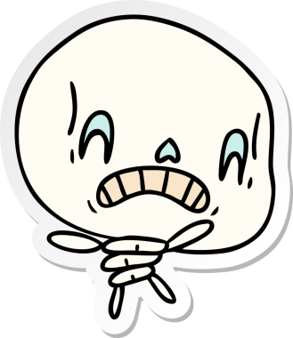 Bir insan tarafından çizilmiş ürkütücü kawaii iskeletinin serbest sticker karikatürü.