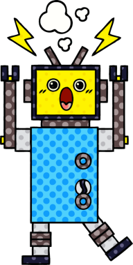 Bir insan tarafından çizilmiş arızalı bir robotun çizgi roman tarzı