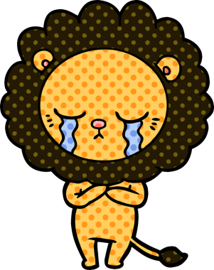 Bir insan tarafından çizilmiş ağlayan çizgi film aslanı.