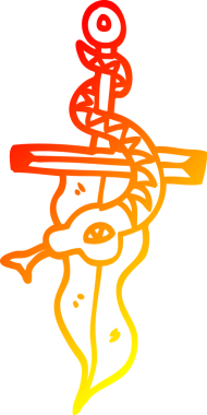 Bir insan tarafından çizilmiş bir çizgi film hançeri ve yılan dövmesi.