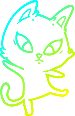 Bir insan tarafından çizilmiş kafası karışmış çizgi film kedisinin soğuk gradyan çizgisi.