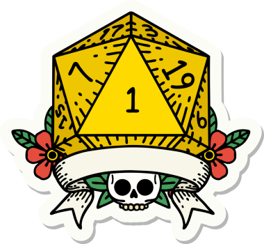 Bir insan tarafından çizilmiş doğal bir d20 zar etiketi.