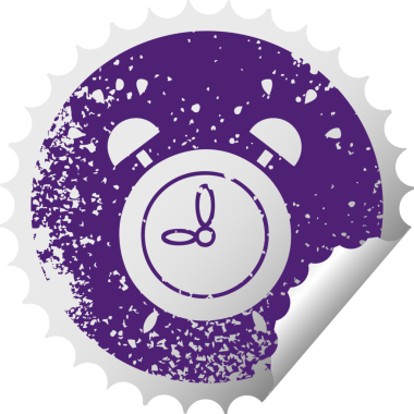 Bir insan tarafından çizilmiş çınlayan çalar saatin sıkıntılı dairesel soyulan çıkartması.