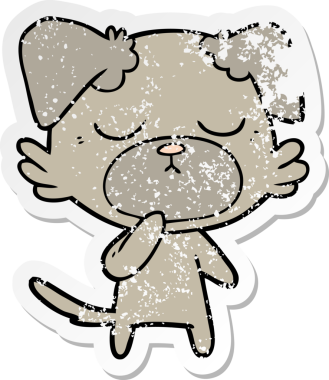 Bir insan tarafından çizilmiş şirin bir köpeğin sıkıntılı çıkartması.