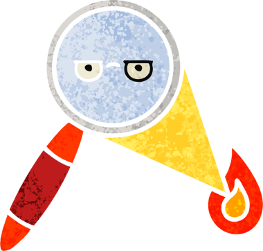 Bir insan tarafından çizilmiş bir büyüteçin retro çizim tarzı karikatürü