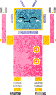 Bir insan tarafından çizilmiş bir robotun retro çizim tarzı karikatürü