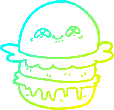 Bir insan tarafından çizilmiş soğuk gradyan çizgi çizgi film fast food burgeri.