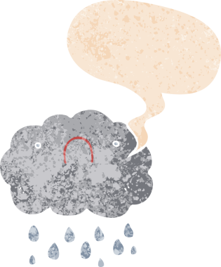 Bir insan tarafından çizilmiş grunge sıkıntılı retro biçiminde konuşma baloncuğu ile sevimli çizgi film bulutu