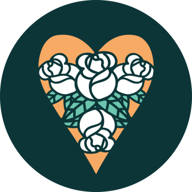 Bir insan tarafından çizilmiş kalp ve çiçeklerin ikonik dövme şekli