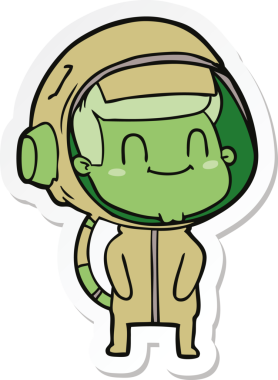 Bir insan tarafından çizilmiş mutlu bir astronotun çıkartması.