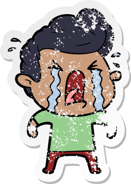 Bir insan tarafından çizilmiş ağlayan bir karikatür çıkartması.