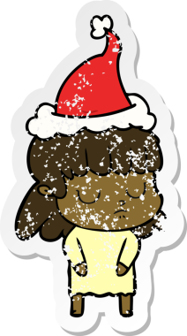 Bir insan tarafından çizilmiş Noel Baba şapkası giymiş ilgisiz bir kadının el yazısı.