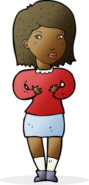 Bir insan tarafından çizilmiş bahaneler üreten çizgi film kadını.