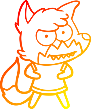 Bir insan tarafından çizilmiş sırıtan bir tilkinin sıcak çizgi çizimi