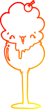 Bir insan tarafından çizilmiş tatlı bir dondurma çölünün sıcak çizgi çizimi.