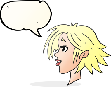 Bir insan tarafından çizilmiş serbest konuşma balonu karikatürü mutlu kadın yüzü