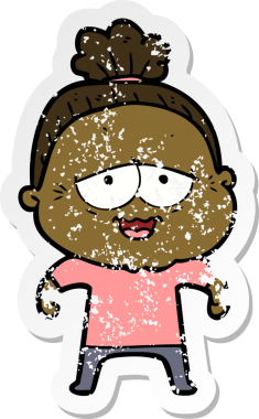 Bir insan tarafından çizilmiş mutlu, yaşlı bir kadının sıkıntılı çıkartması.