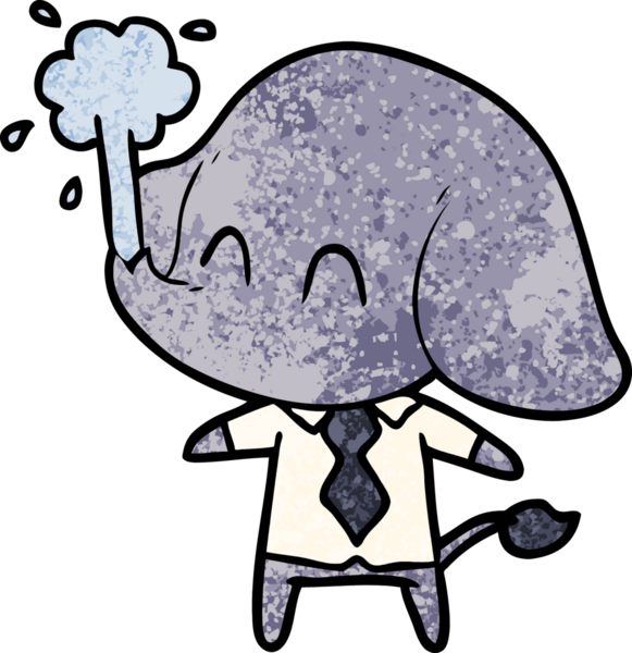 Bir insan tarafından çizilmiş su püskürten sevimli bir fil.