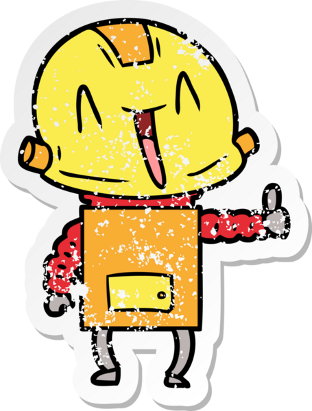 Bir insan tarafından çizilmiş karikatür robotunun sıkıntılı çıkartması.