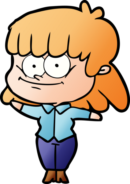 Bir insan tarafından çizilmiş gülümseyen çizgi film kızı.