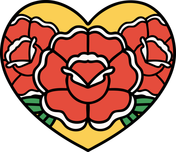 Geleneksel kalp şeklinde dövme ve bir insan tarafından çizilmiş çiçekler.