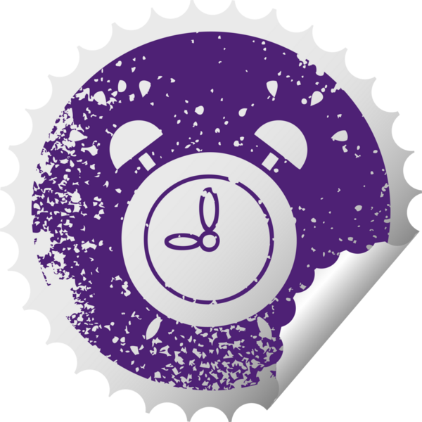 Bir insan tarafından çizilmiş çınlayan çalar saatin sıkıntılı dairesel soyulan çıkartması.