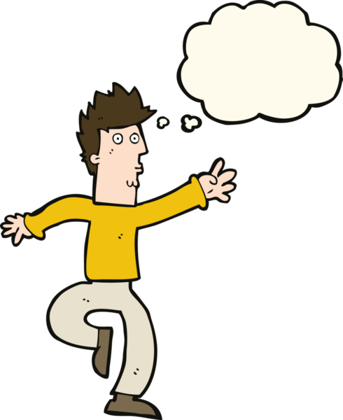 Bir insan tarafından çizilmiş düşünce baloncuğu olan acil bir adam.